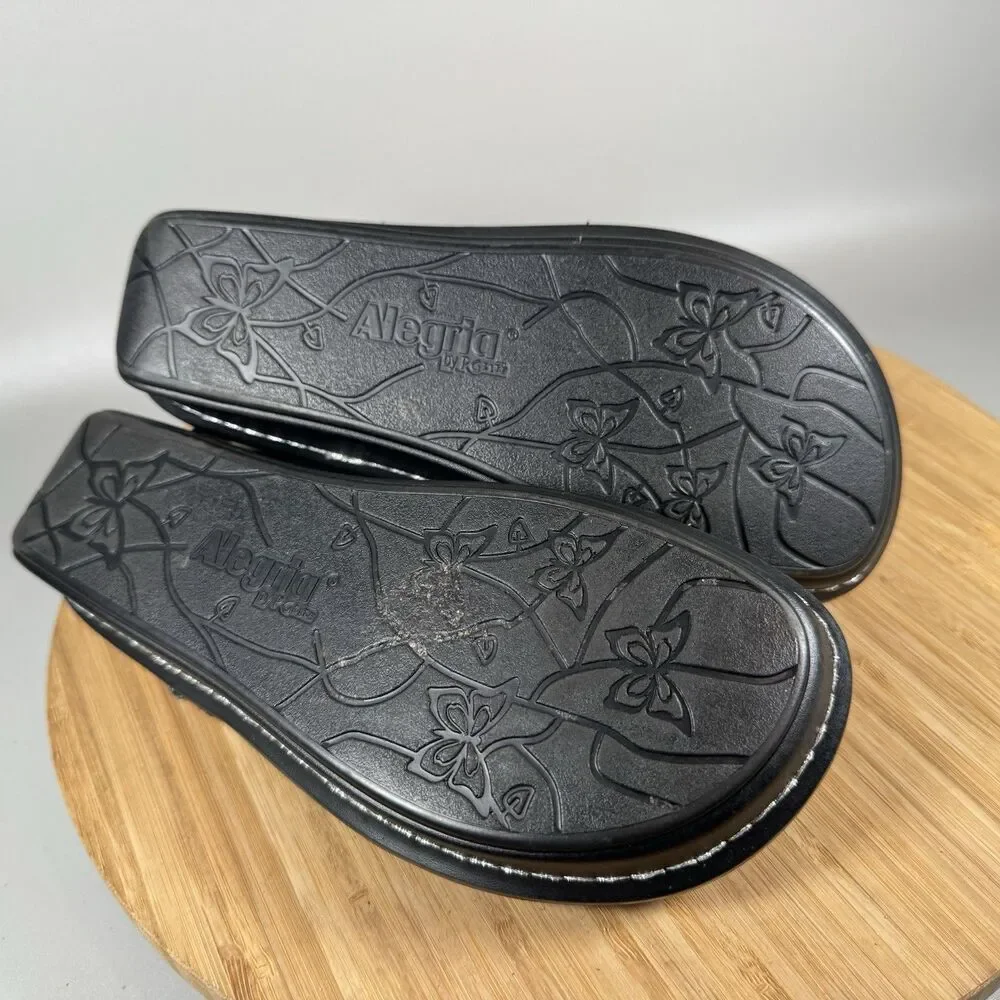 S‎ Alegria Verona Black Leather Low Wedge Sandals EU 37 US 6